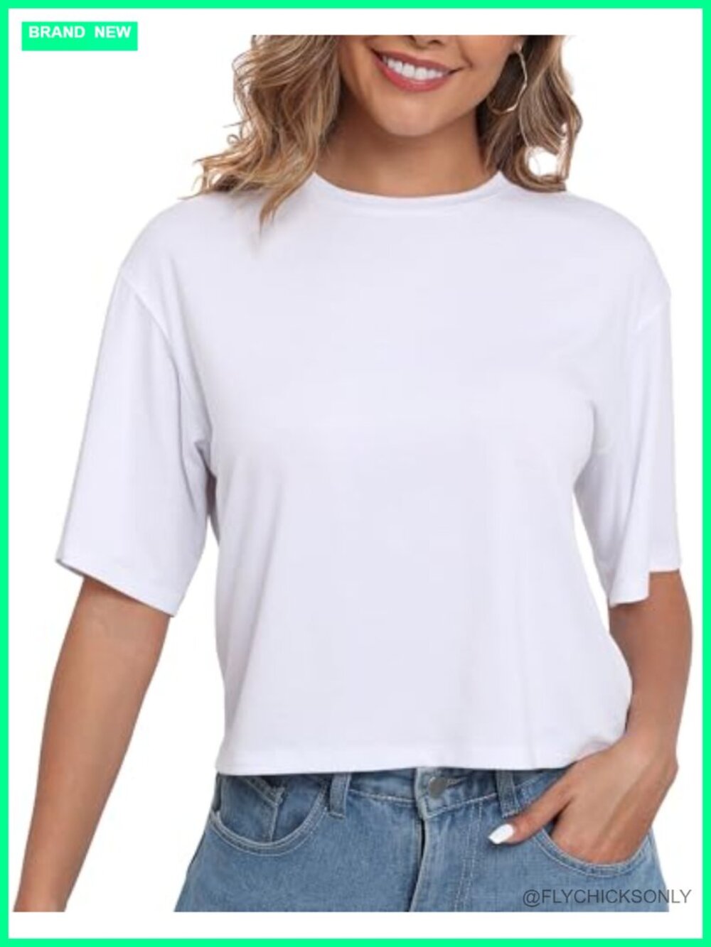 Loose Fit Cropped T-Shirt Crew Neck Half Sleeve Cotton Blend Crop Top